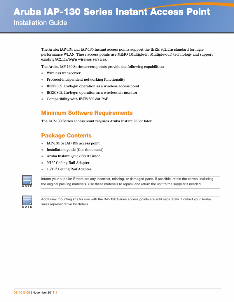 Página 1 del manual Manual de usuario Aruba Instant IAP-135