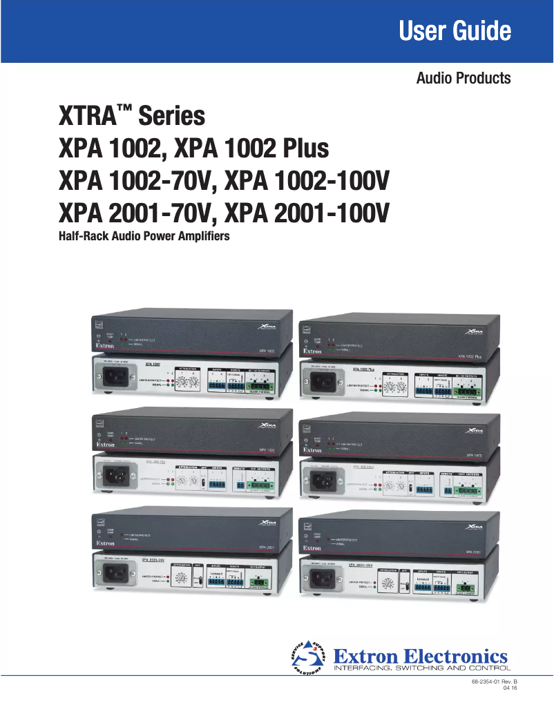 Page 1 of the manual User Manual Extron XPA 1002-70V