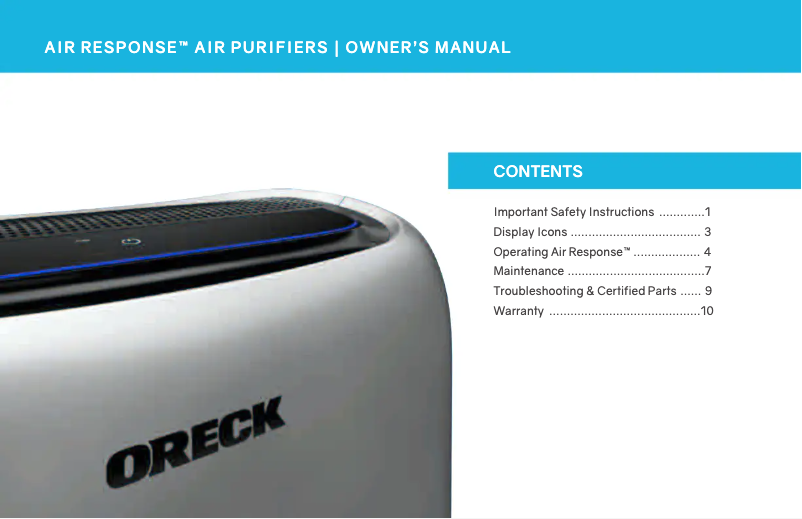 Page 1 de la notice Manuel utilisateur Oreck Air Response WK16000