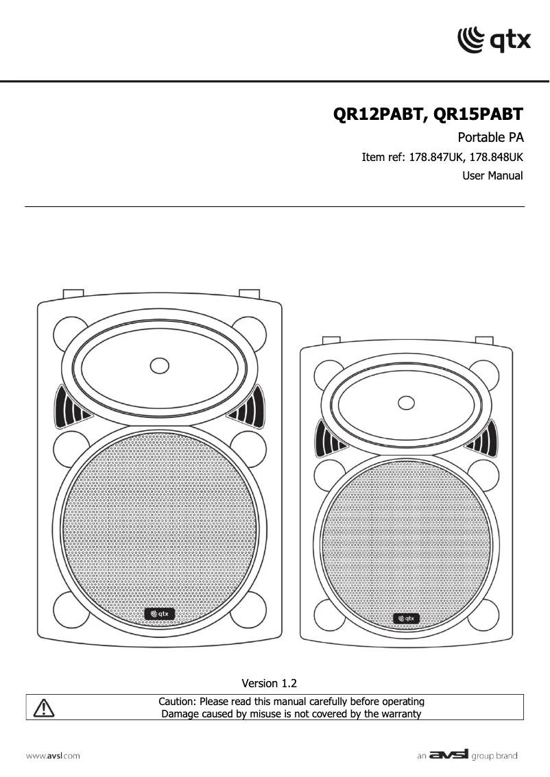 Page 1 de la notice Manuel utilisateur Qtx QR12PABT