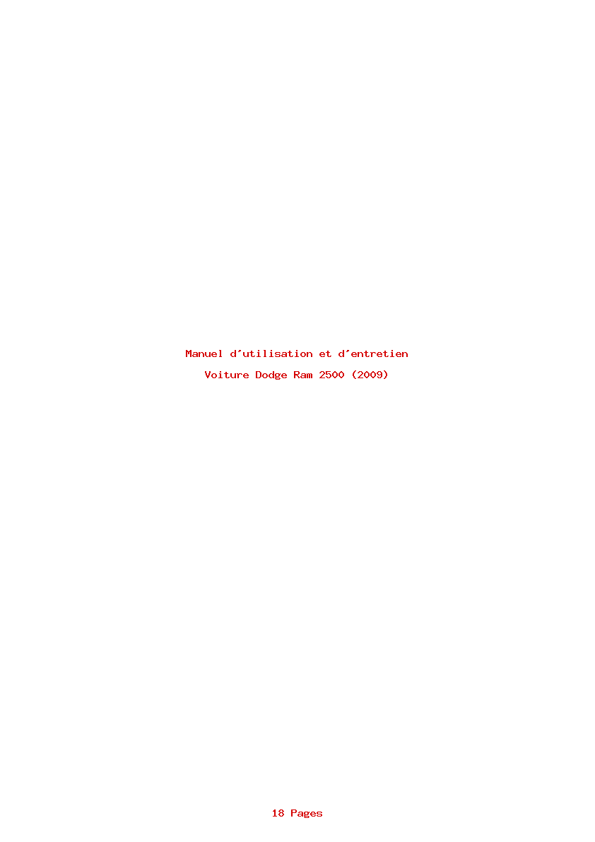Page 1 de la notice Manuel d'utilisation et d'entretien Dodge Ram 2500 (2009)