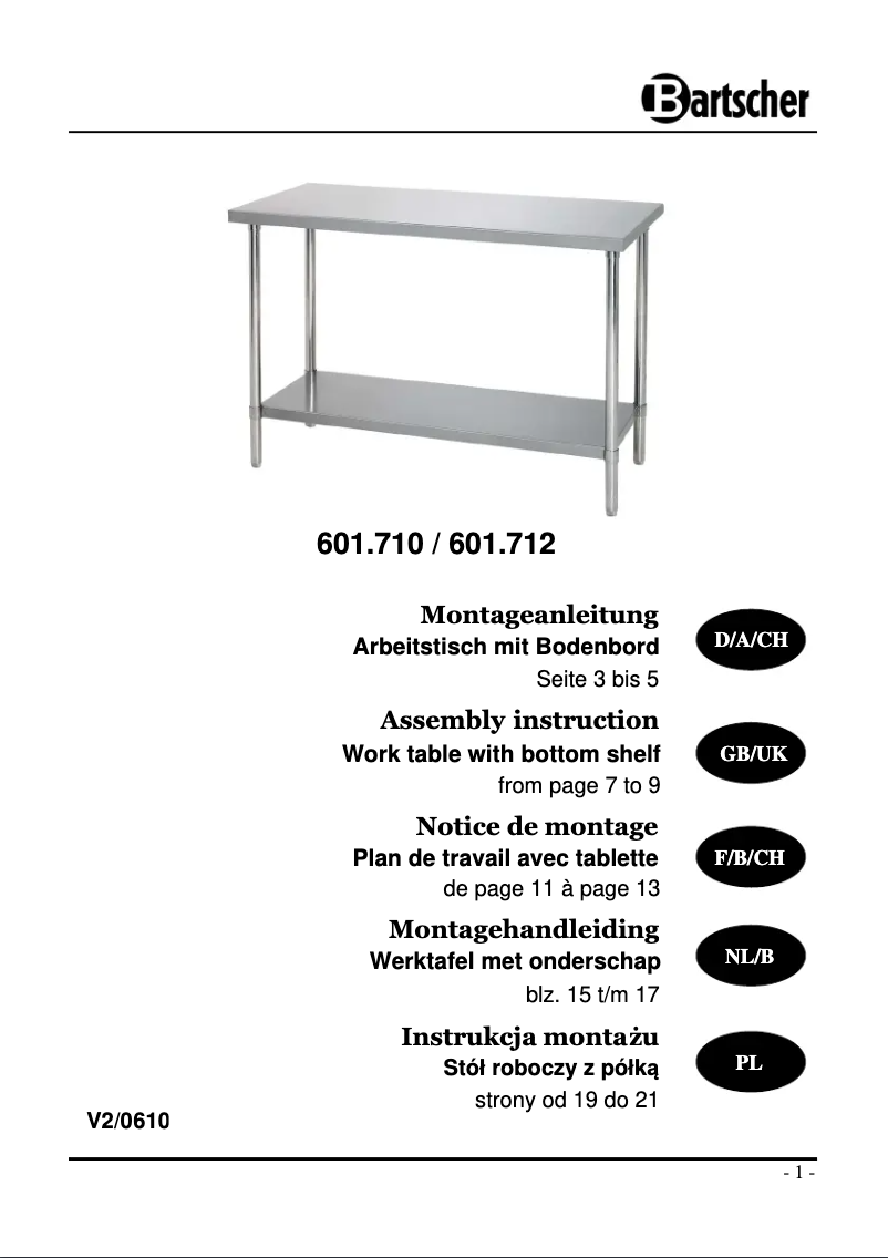 Page 1 de la notice Manuel utilisateur Bartscher 601710