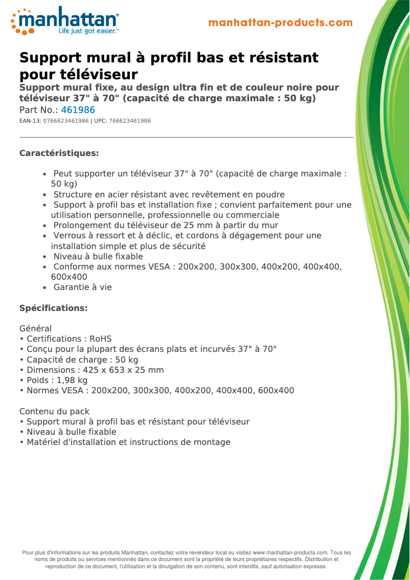 Page 1 de la notice Fiche technique Manhattan 461986