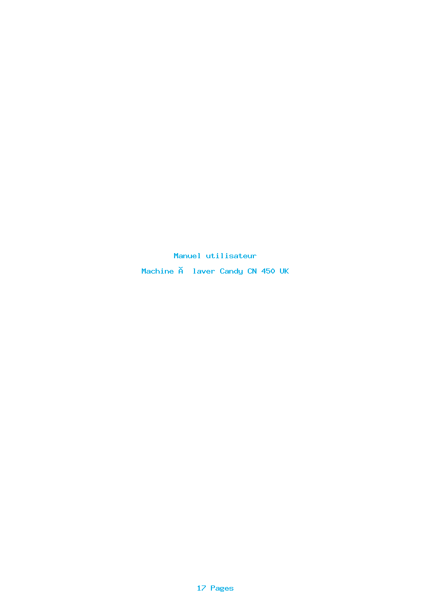 Page 1 de la notice Manuel utilisateur Candy CN 450 UK