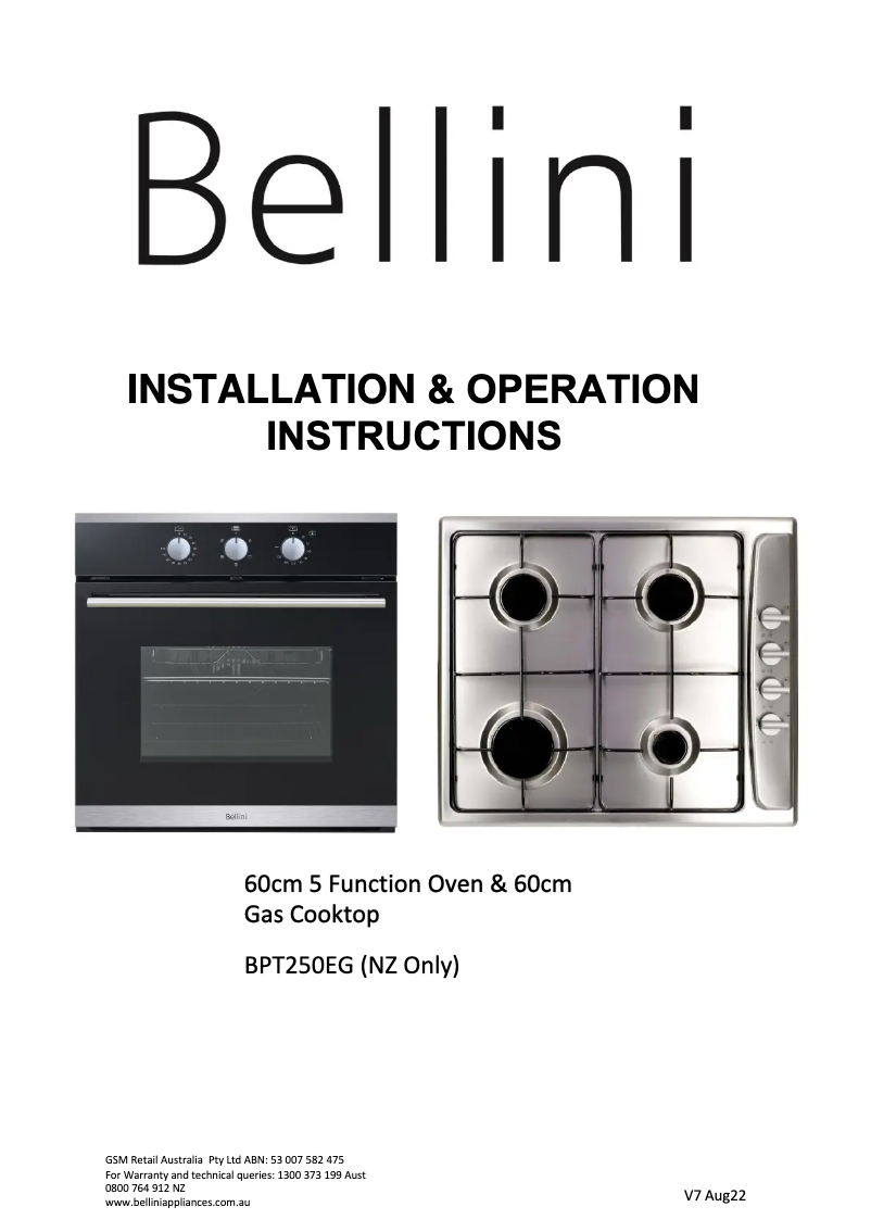 Page 1 de la notice Manuel utilisateur Bellini BPT250EG