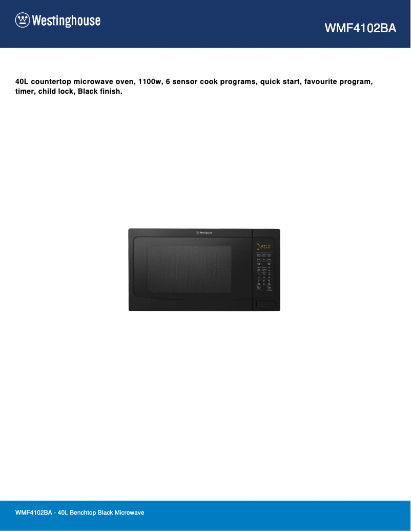 Page 1 of the manual Technical Sheet Westinghouse WMF4102BA