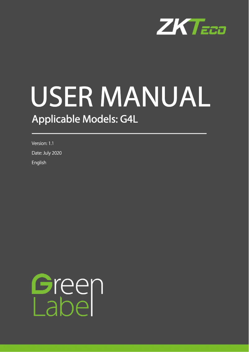 Page 1 of the manual User Manual ZKTeco G4L
