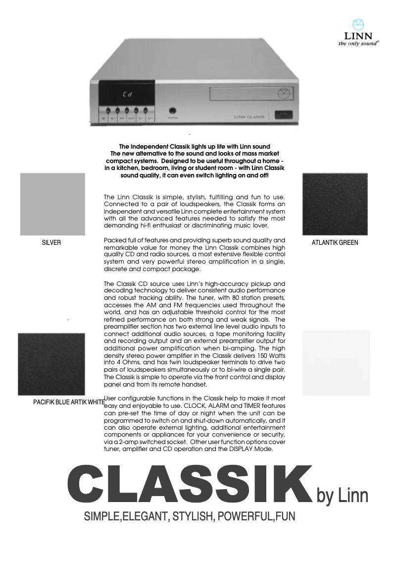 Page 1 de la notice Fiche technique Linn Classik Music