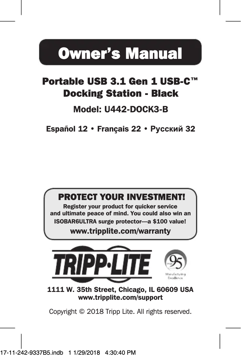 Page 1 de la notice Manuel utilisateur Tripp Lite U442-DOCK3-B