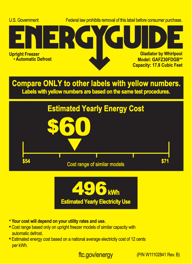 Page 1 de la notice Label énergétique Gladiator GAFZ30FDGB