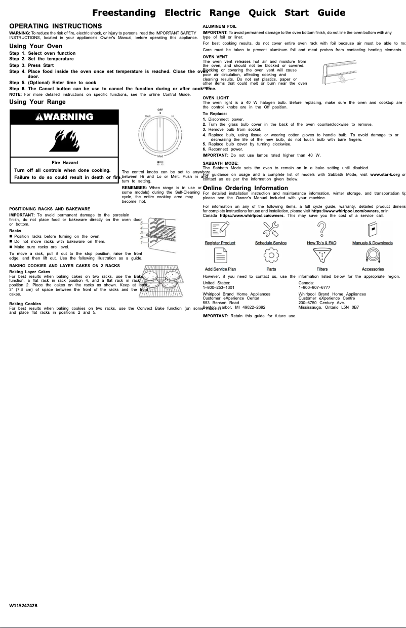 Page 1 of the manual Quick Start Guide Whirlpool WFE550S0LZ