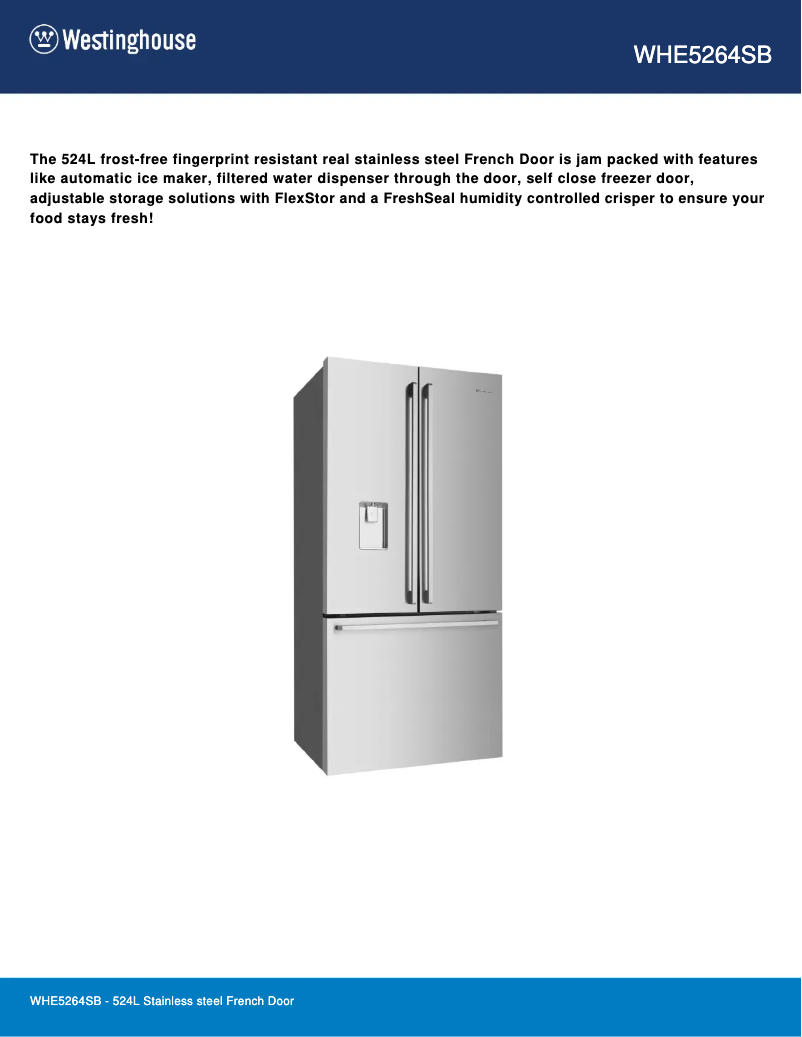 Page 1 de la notice Fiche technique Westinghouse WHE5264SB