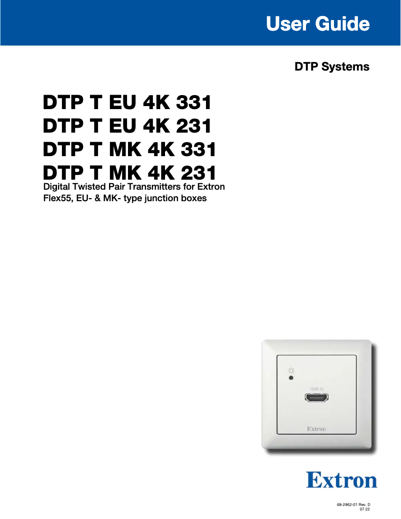 Page 1 of the manual User Manual Extron DTP T EU 4K 331
