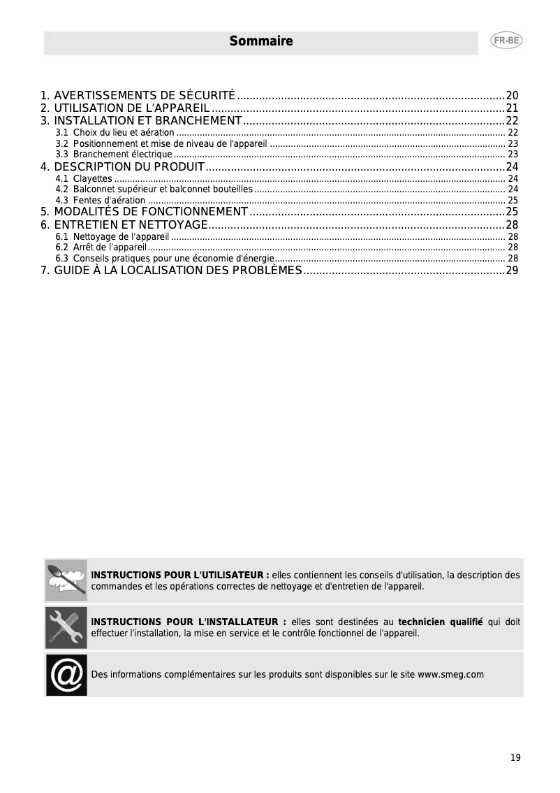 Page 1 de la notice Manuel utilisateur Smeg FAB5LBL3
