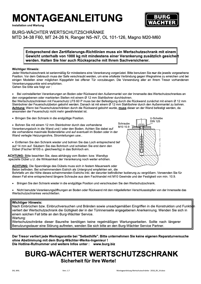 Página 1 del manual Instrucciones / montaje Burg Wächter TRSE 6000 FS