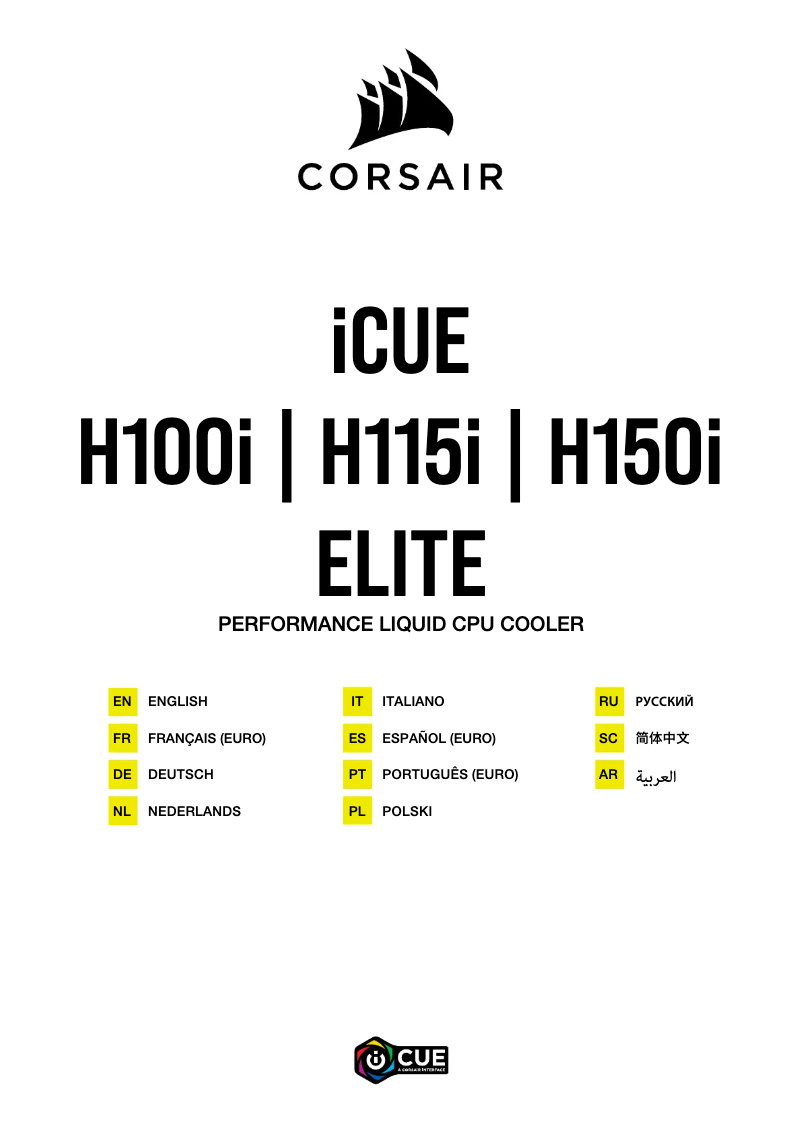 Page 1 de la notice Guide de démarrage rapide Corsair iCUE H150i RGB PRO XT