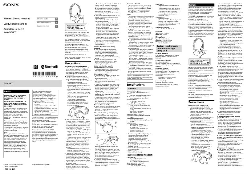 Page 1 of the manual User Manual Sony WH-CH400