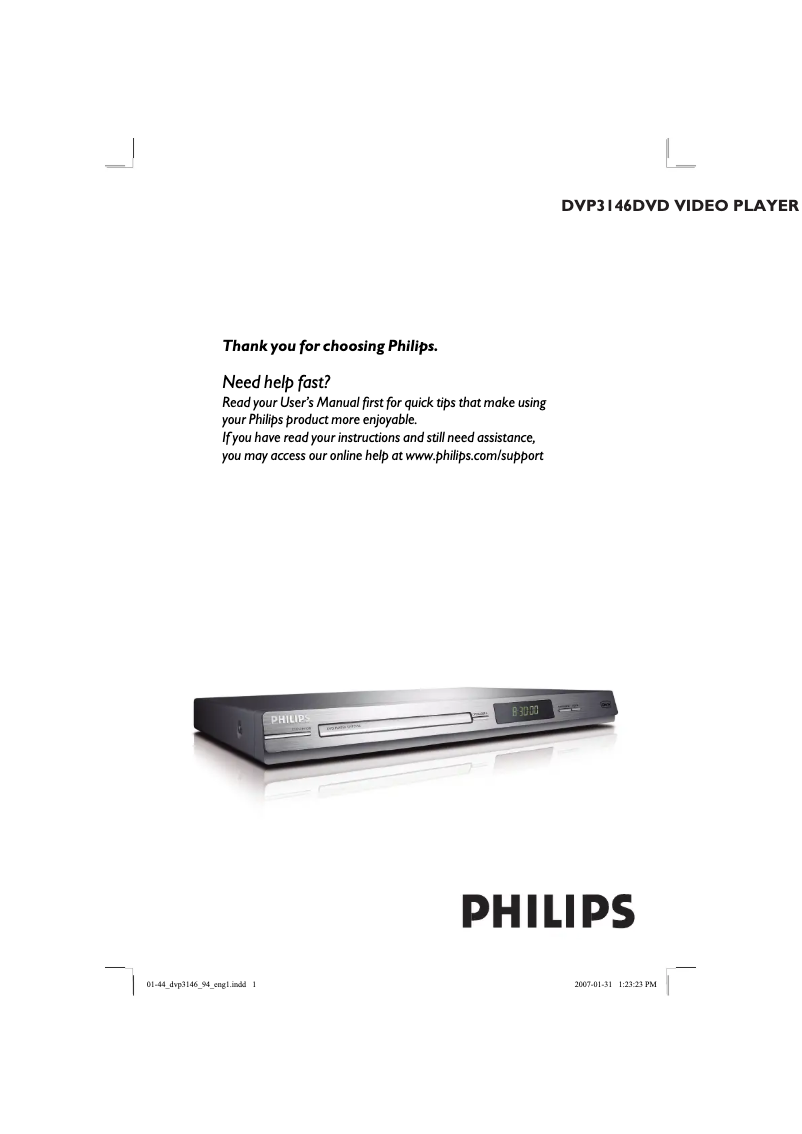 Page 1 of the manual User Manual Philips DVP3146X