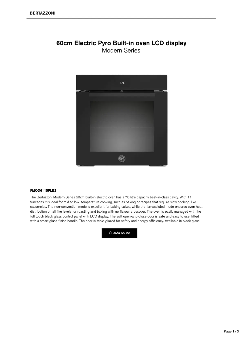 Page 1 de la notice Fiche technique Bertazzoni FMOD6115PLB2