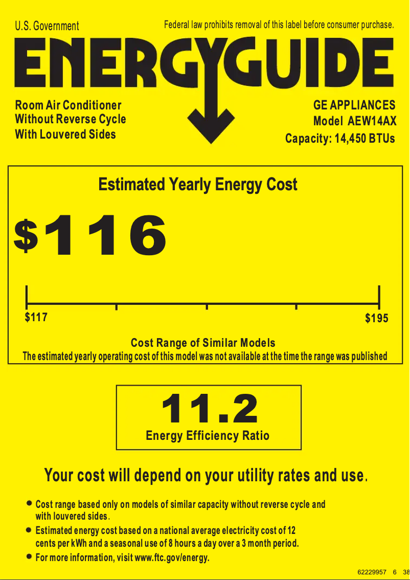 Página 1 del manual Etiqueta energética GE AEW14AX