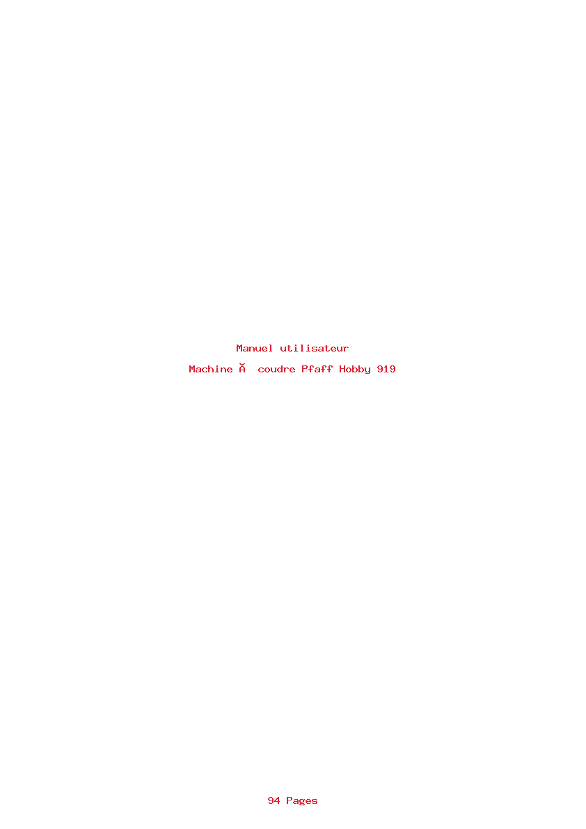Page 1 de la notice Manuel utilisateur Pfaff Hobby 919