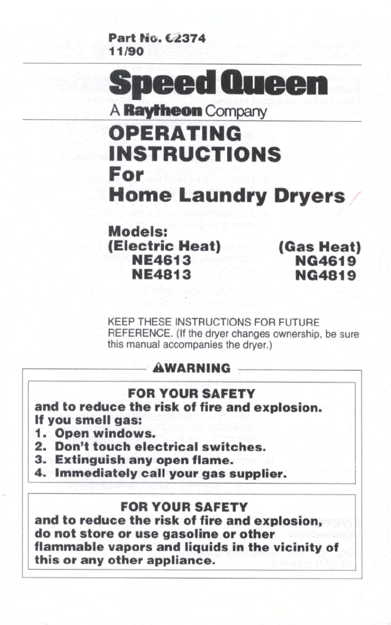 Página 1 del manual Manual de usuario Speed Queen NG4819