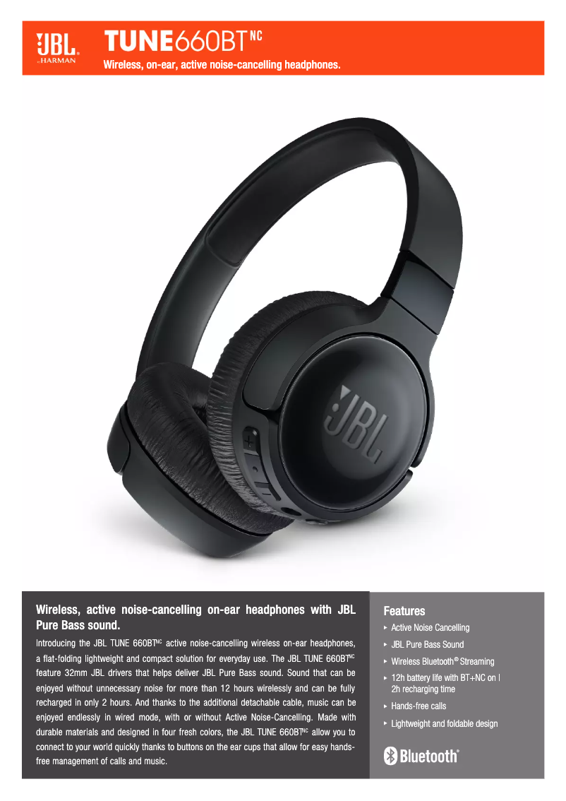 Page 1 de la notice Fiche technique JBL TUNE 660BTNC