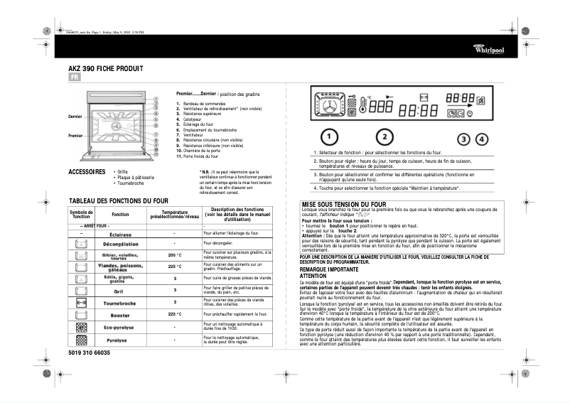 Page 1 de la notice Manuel utilisateur Whirlpool AKZ 390 IX