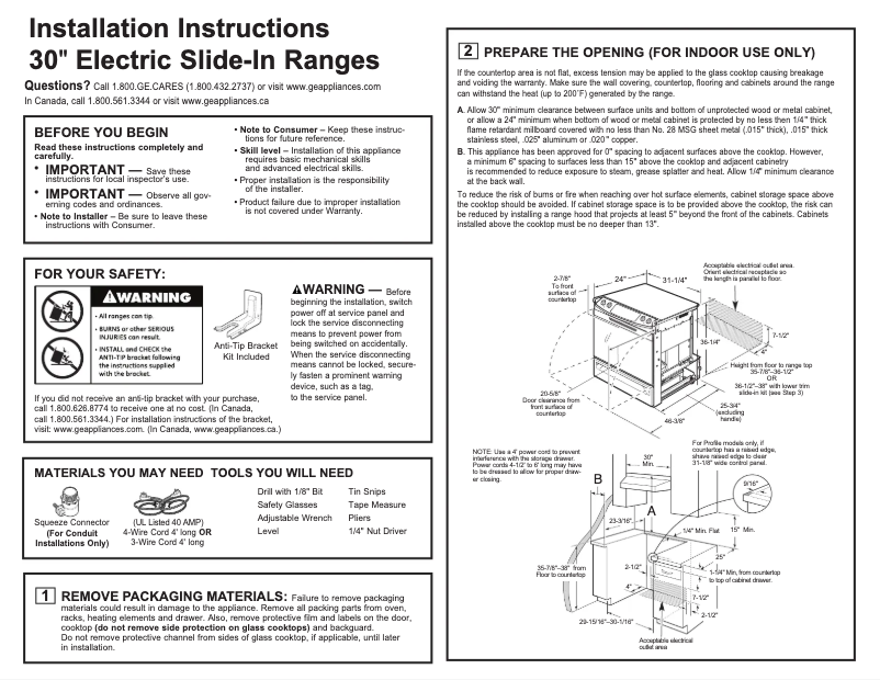 Page 1 of the manual Installation Guide GE JSS28DNCC