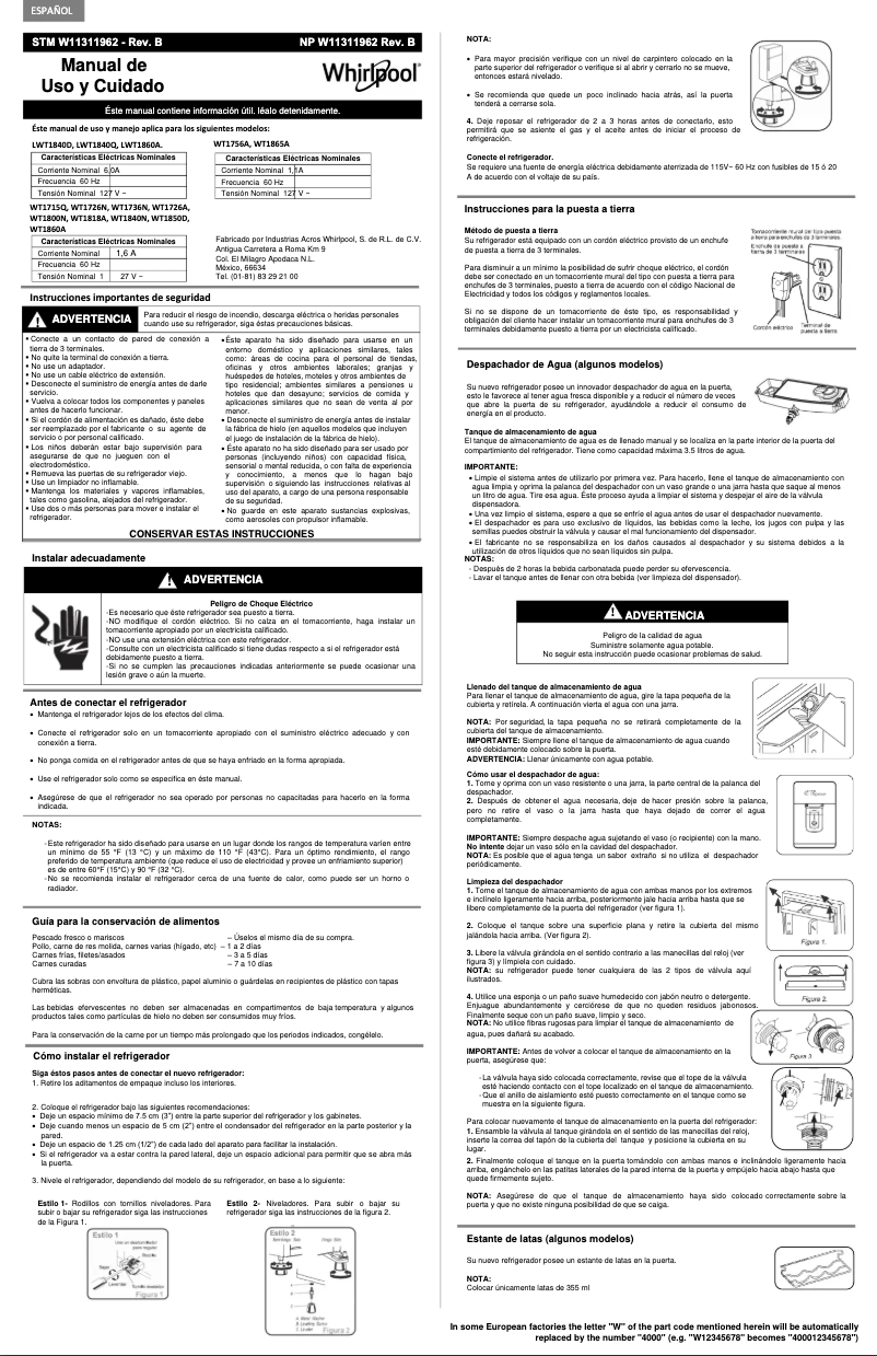 Página 1 del manual Manual de usuario Whirlpool WT1756A