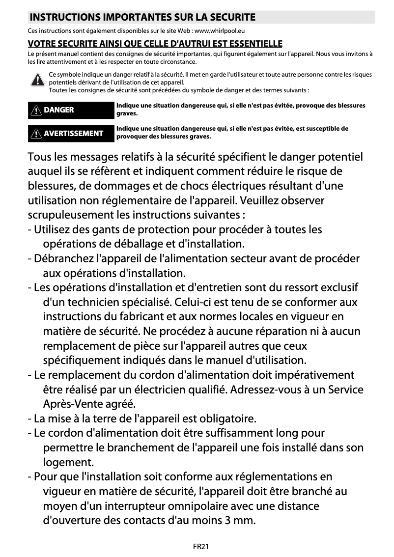 Page 1 de la notice Manuel utilisateur Whirlpool AKZM 776/IX