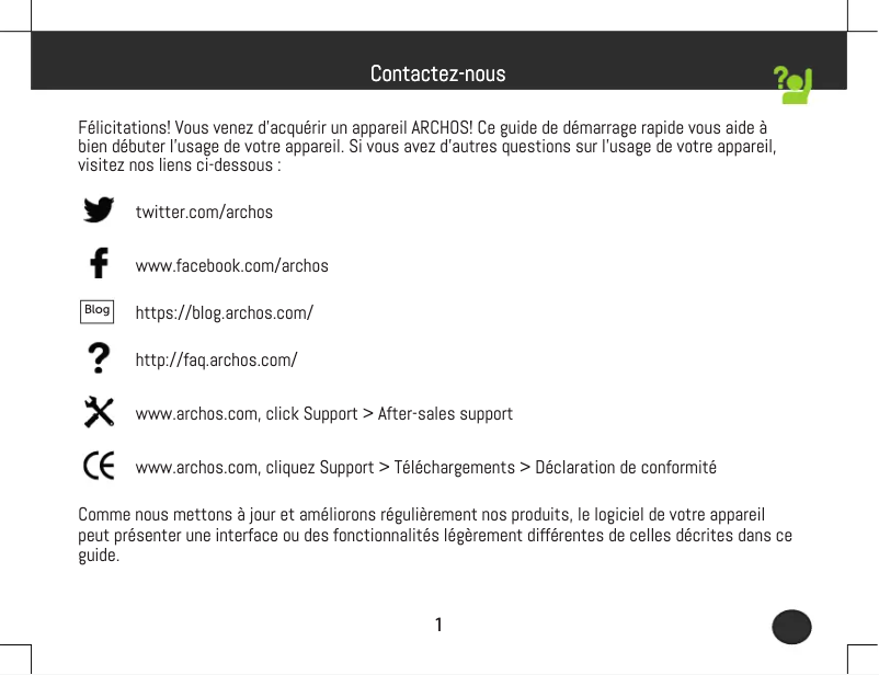 Page 1 de la notice Manuel utilisateur Archos PicoWAN
