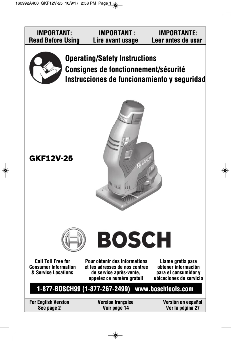 Page 1 of the manual User Manual Bosch GKF12V-25N
