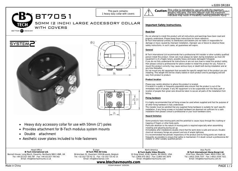 Page 1 of the manual User Manual B-Tech BT7051