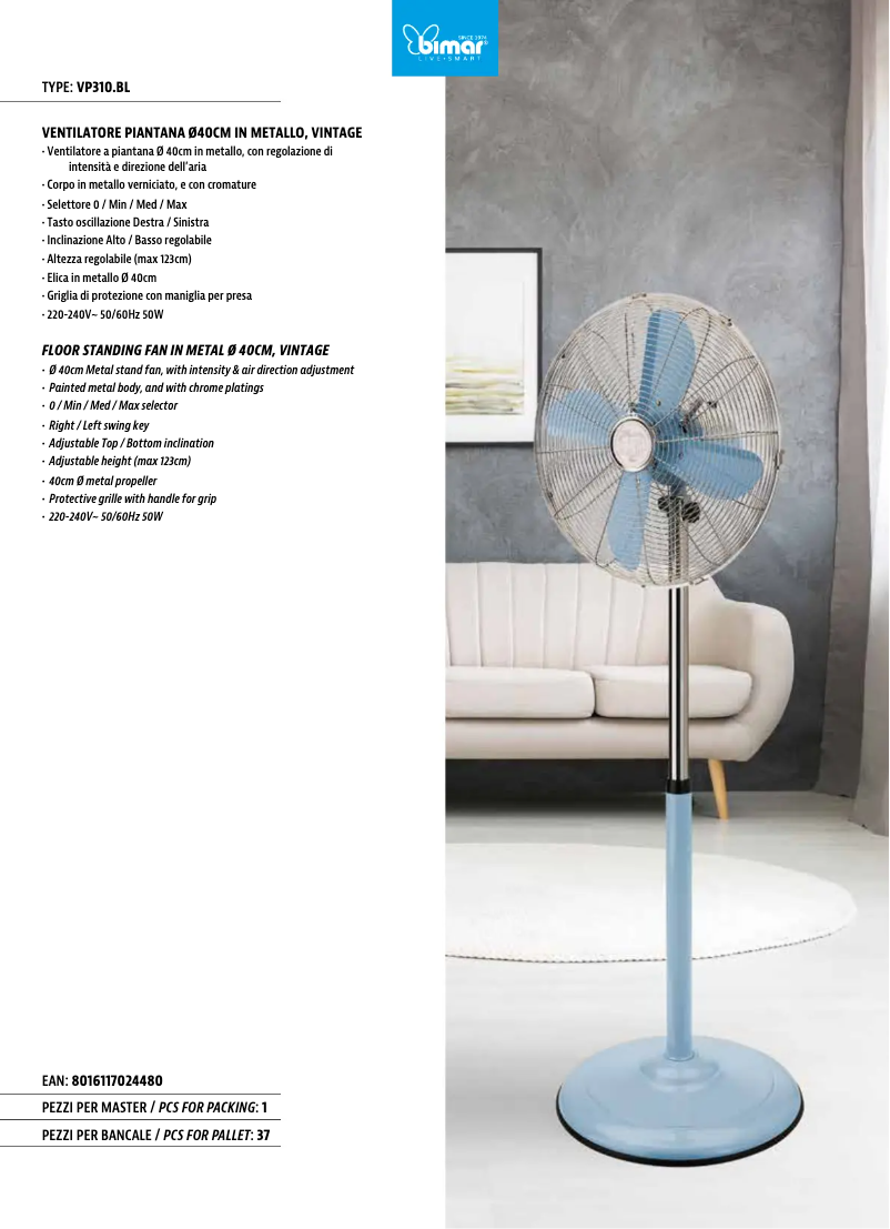 Page 1 de la notice Fiche technique Bimar VP310