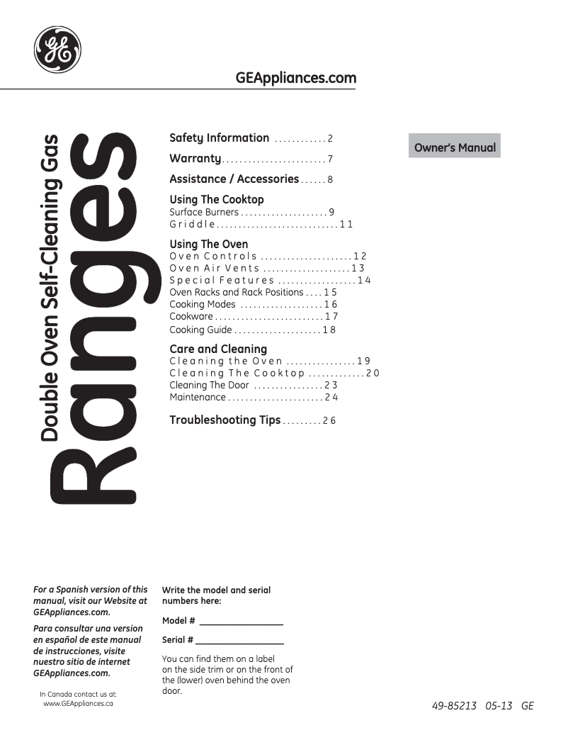Page 1 de la notice Manuel d'utilisation et d'entretien GE JGB870DEFBB