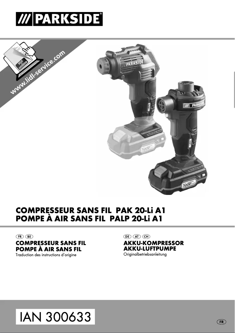 Page 1 de la notice Manuel utilisateur Parkside PALP 20-Li A1