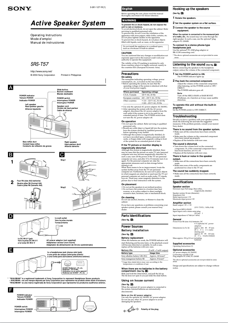 Page 1 de la notice Manuel utilisateur Sony SRS-T57