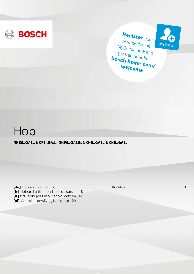 Page 1 de la notice Manuel utilisateur Bosch Serie 4 NKE645GA1E