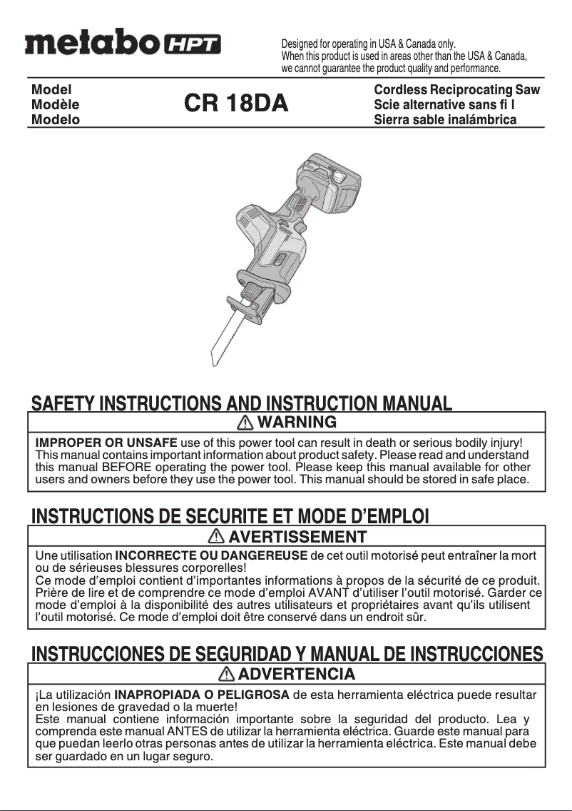 Page 1 de la notice Manuel utilisateur Metabo CR 18DA