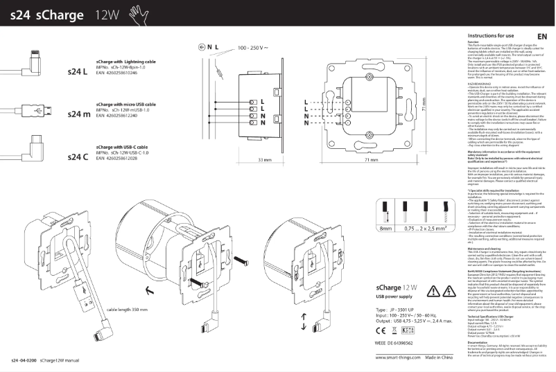 Page 1 de la notice Manuel utilisateur Smart things s24l