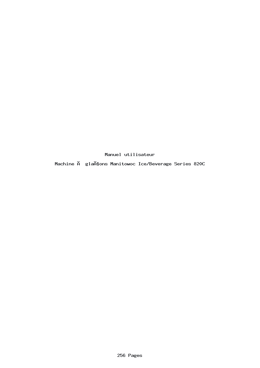 Page 1 de la notice Manuel utilisateur Manitowoc Ice/Beverage Series 820C