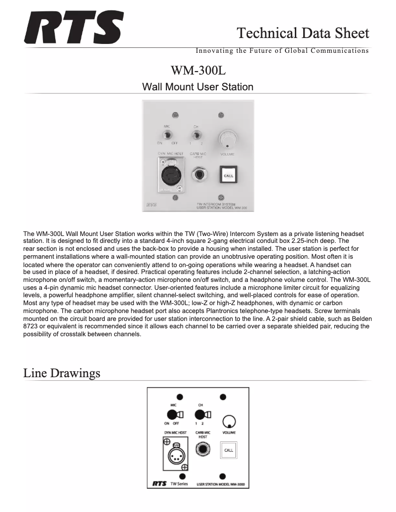 Page 1 de la notice Fiche technique RTS WM-300L