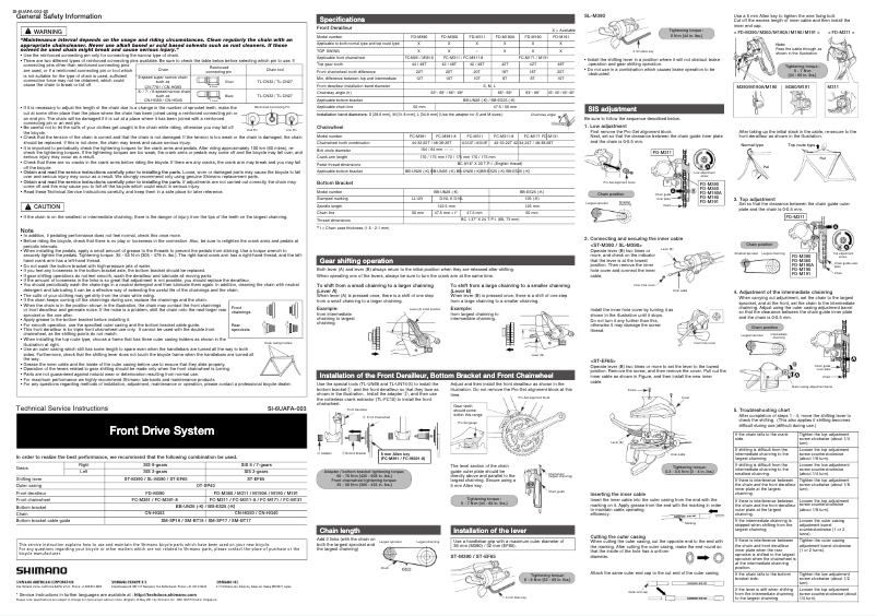 Page 1 de la notice Manuel utilisateur Shimano SL-M390-L