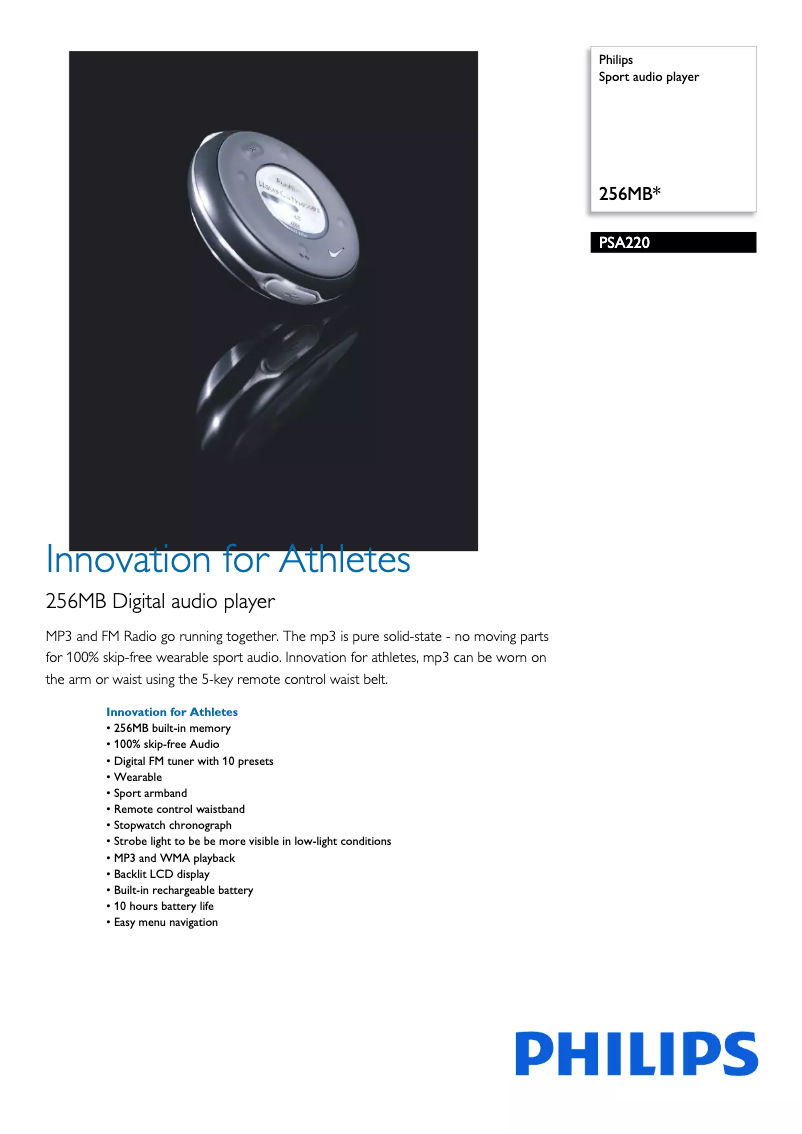 Page 1 of the manual Technical Sheet Philips PSA220