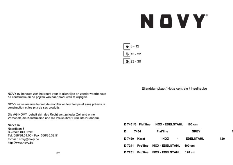 Page 1 de la notice Manuel utilisateur Novy Pro'line 7251