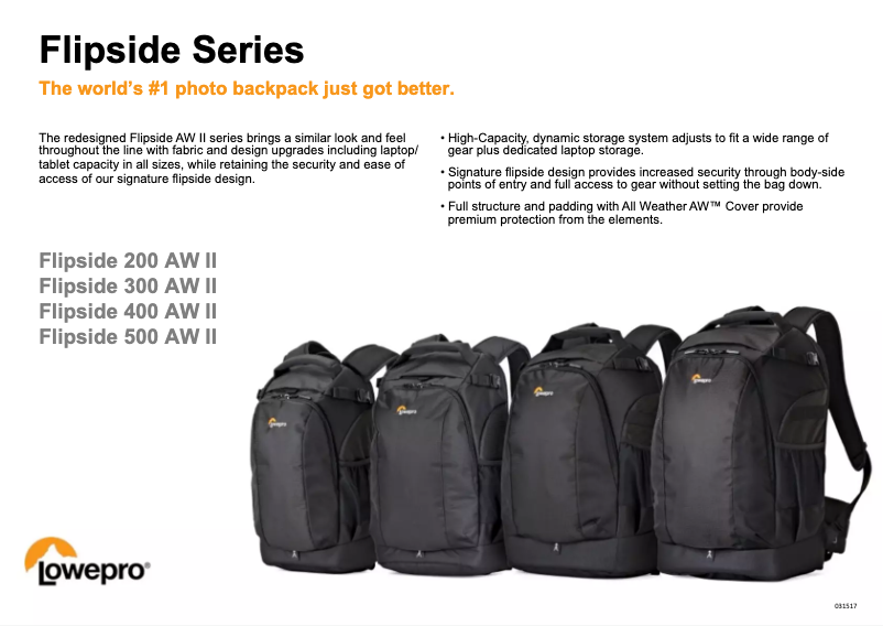 Page 1 de la notice Manuel utilisateur Lowepro Flipside 300 AW II