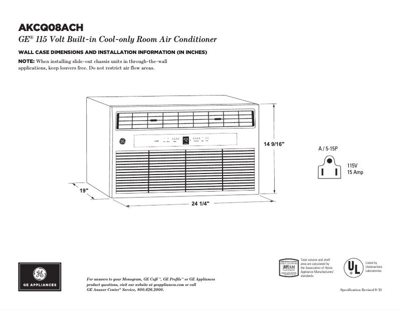 Página 1 del manual Ficha técnica GE AKCQ08ACH