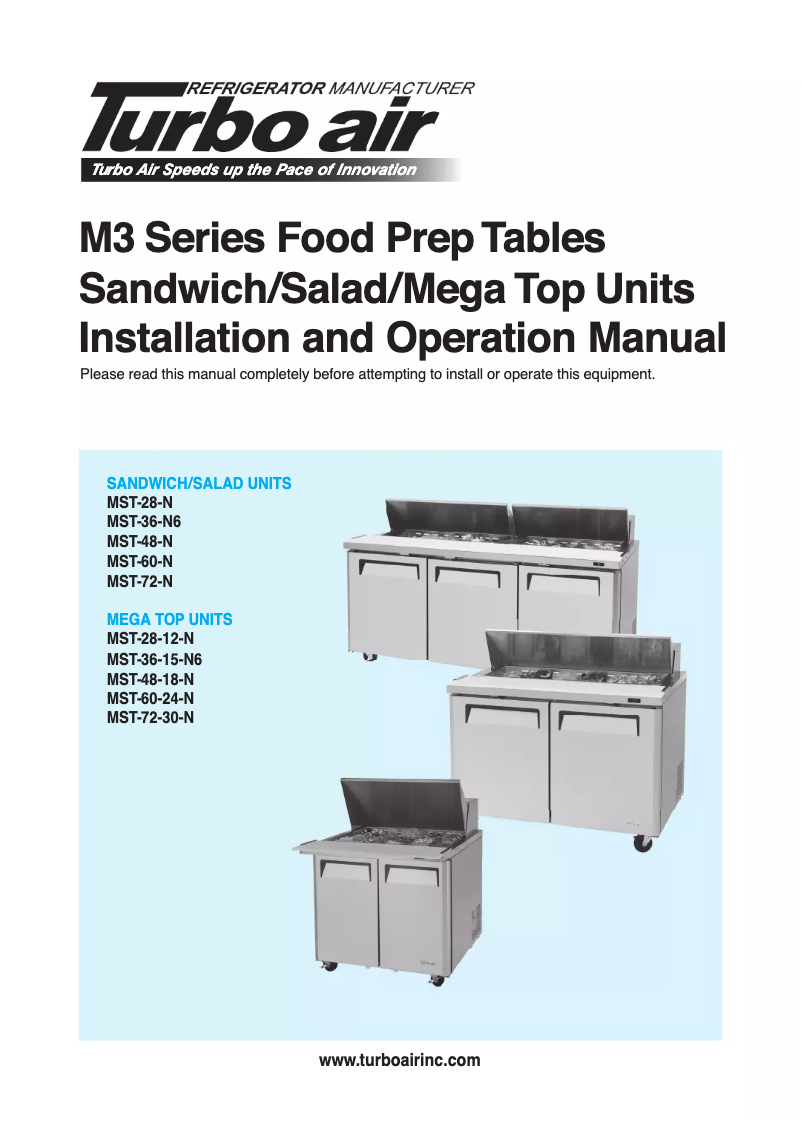 Página 1 del manual Guía de instalación Turbo air MST-36-15