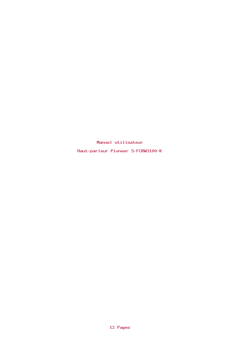 Page 1 de la notice Manuel utilisateur Pioneer S-FCRW3100-K